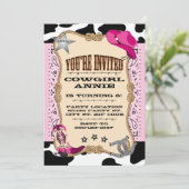かわいらしいピンクの女性のカーボーイのバースデーパーティ招待状 招待状 (スタンド正面)