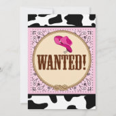 かわいらしいピンクの女性のカーボーイのバースデーパーティ招待状 招待状 (裏面)