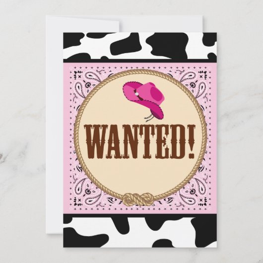 かわいらしいピンクの女性のカーボーイのバースデーパーティ招待状 招待状 (裏面)