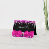 かわいらしいピンクの弓及び輝きのサンキューカード サンキューカード (正面)