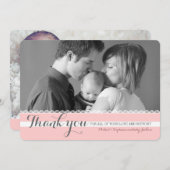 かわいらしいピンクの新生児は写真カード感謝していしています サンキューカード (正面/裏面)