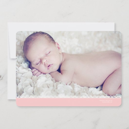 かわいらしいピンクの新生児は写真カード感謝していしています サンキューカード (裏面)