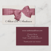 かわいらしいピンクの格子縞の弓名刺 名刺 (正面/裏面)