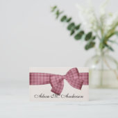 かわいらしいピンクの格子縞の弓名刺 名刺 (スタンド正面)