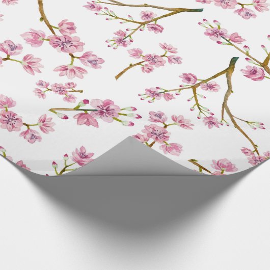 かわいらしいピンクの桜の水彩画パターン ラッピングペーパー (角)
