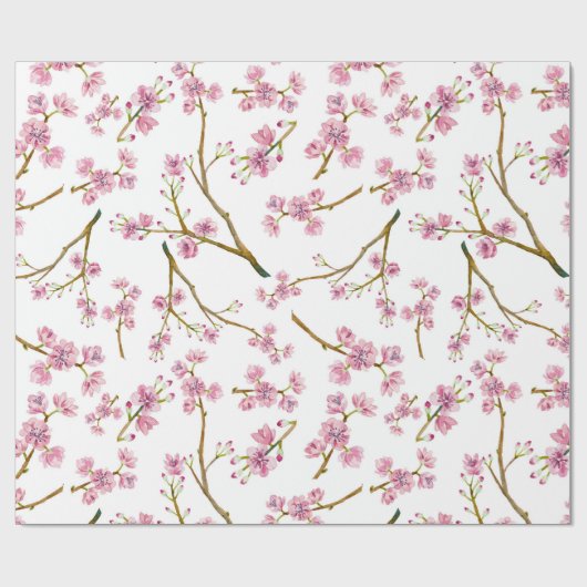 かわいらしいピンクの桜の水彩画パターン ラッピングペーパー (フラット)