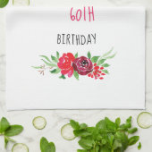 かわいらしいピンクの水彩画のばら色のハッピーバースデーの文字- キッチンタオル (折り畳み)