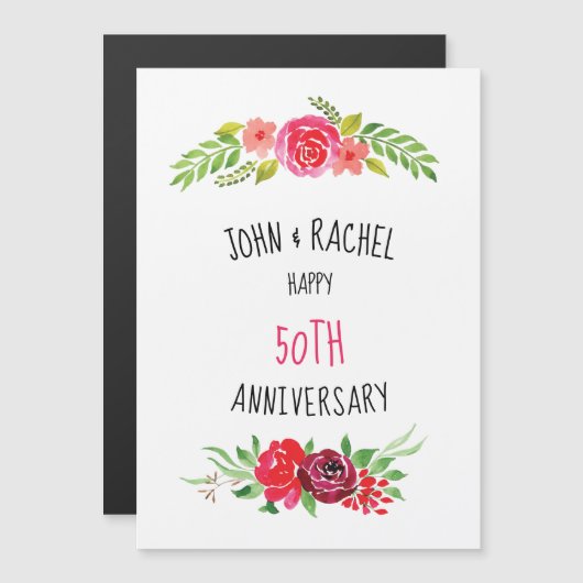 かわいらしいピンクの水彩画のバラ幸せな記念日の文字 (正面/裏面)