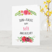 かわいらしいピンクの水彩画のバラ幸せな記念日の文字 カード (黄色い花)