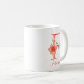 かわいらしいピンクの水彩画の手紙"F " コーヒーマグカップ (正面右)