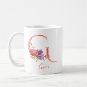 かわいらしいピンクの水彩画の手紙"G " コーヒーマグカップ