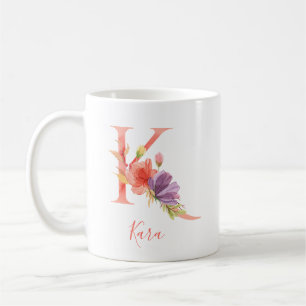 かわいらしいピンクの水彩画の手紙"K " コーヒーマグカップ