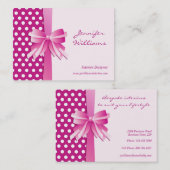 かわいらしいピンクの水玉模様および弓インテリア・デザイナー 名刺 (正面/裏面)