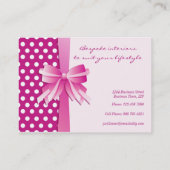 かわいらしいピンクの水玉模様および弓インテリア・デザイナー 名刺 (裏面)