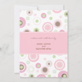かわいらしいピンクの水玉模様及びストライプなベビーの発表 案内状 (裏面)