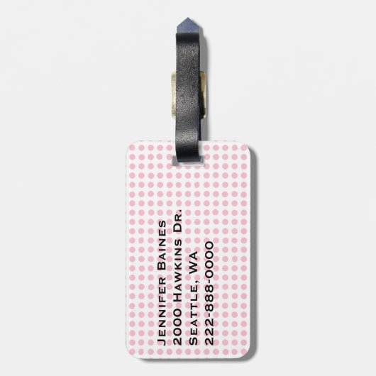 かわいらしいピンクの水玉模様及びフラミンゴのカスタム ラゲッジタグ (裏面縦)