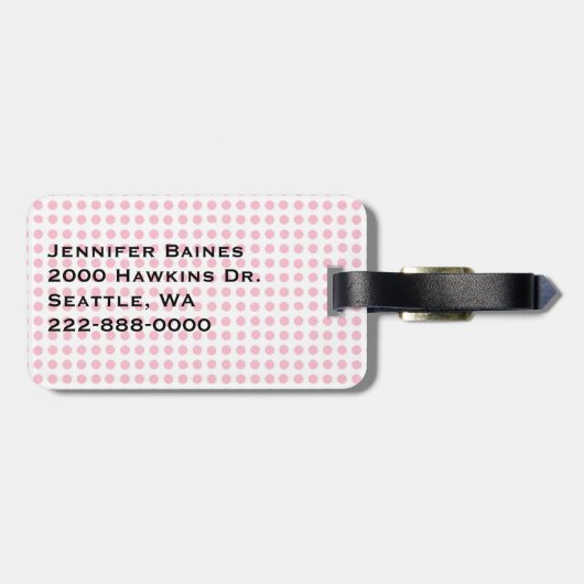 かわいらしいピンクの水玉模様及びフラミンゴのカスタム ラゲッジタグ (裏面横)