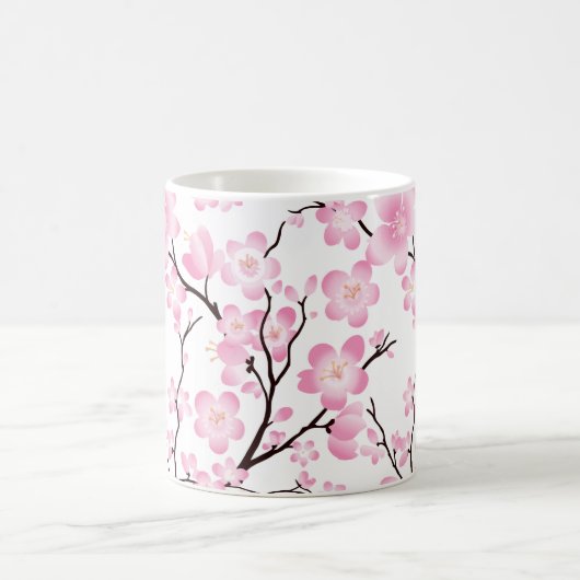 かわいらしいピンクの白い桜の敏感なマグ コーヒーマグカップ (中央)