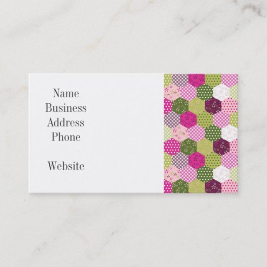 かわいらしいピンクの緑のクワのパッチワークキルトのデザイン 名刺 (正面)