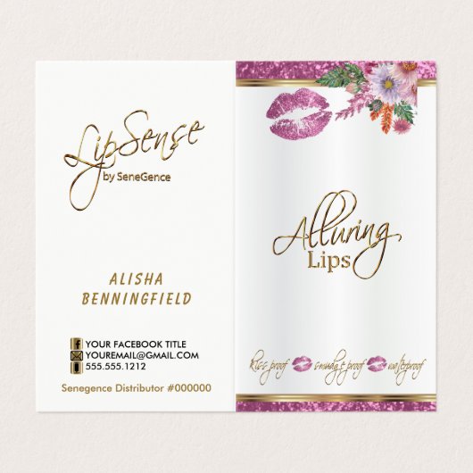 かわいらしいピンクの花のグリッターの唇の指示のサテン 名刺 (外部フラット)