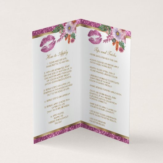 かわいらしいピンクの花のグリッターの唇の指示のサテン 名刺 (内部)