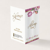 かわいらしいピンクの花のグリッターの唇の指示のサテン 名刺 (外部)