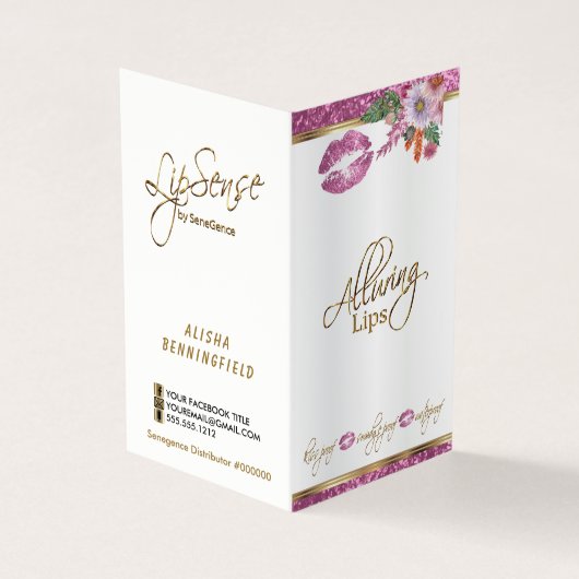 かわいらしいピンクの花のグリッターの唇の指示のサテン 名刺 (外部)