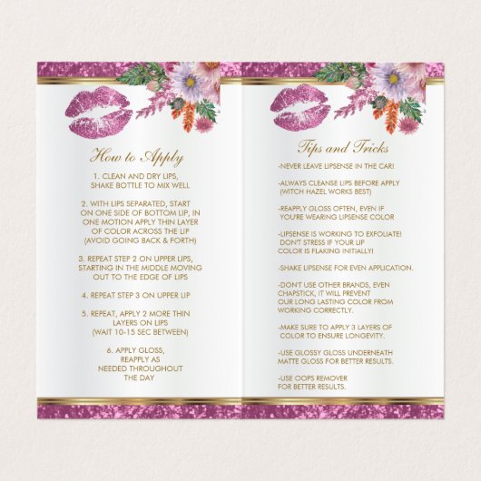 かわいらしいピンクの花のグリッターの唇の指示のサテン 名刺 (内部フラット)