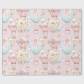 かわいらしいピンクの花のシックな熱気の気球 ラッピングペーパー (フラット)