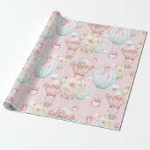 かわいらしいピンクの花のシックな熱気の気球 ラッピングペーパー (アンロールド)