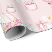 かわいらしいピンクの花のシックな熱気の気球 ラッピングペーパー (ロールコーナー)