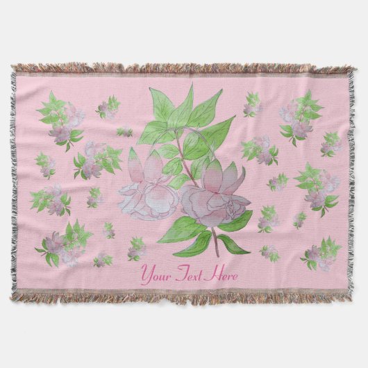 かわいらしいピンクの花の束の花の写真 スローブランケット (正面)