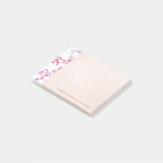 かわいらしいピンクの花柄の芽の枝 ポストイット (アングル)