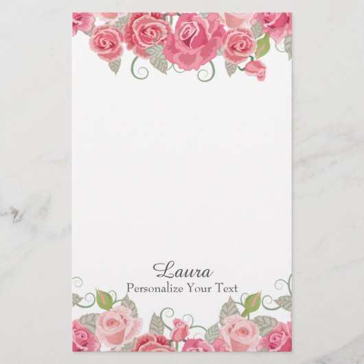 かわいらしいピンクの花柄 便箋 (正面)