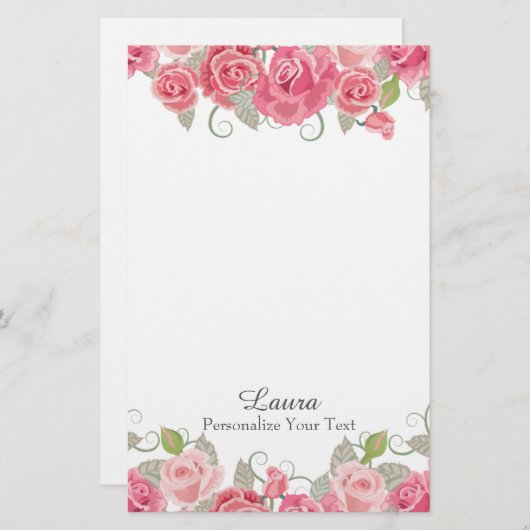 かわいらしいピンクの花柄 便箋 (正面/裏面)