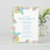 かわいらしいピンクの青い水彩画によってはブライダルシャワーが開花します 招待状 (スタンド正面)