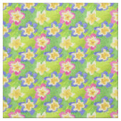 かわいらしいピンクの青く黄色いサクラソウの生地 ファブリック (見本)