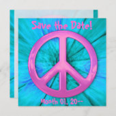 かわいらしいピンクの青抽象的なExplosioをピースサイン セーブザデート (正面/裏面)