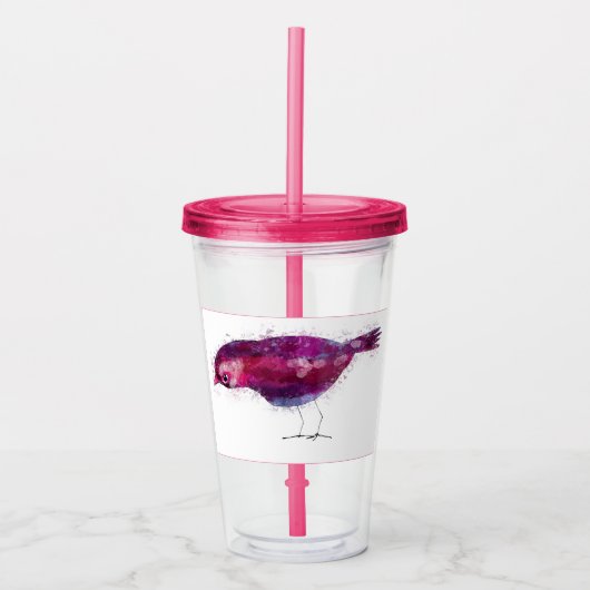 かわいらしいピンクの鳥 アクリルタンブラー (正面)