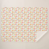 かわいらしいピンクの黄色い水彩画の花 シェルパブランケット (正面(横))