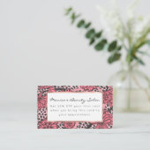 かわいらしいピンクの黒い花のヒョウのプリントパターン 割引カード (スタンド正面)