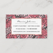 かわいらしいピンクの黒い花のヒョウのプリントパターン 割引カード (裏面)