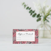 かわいらしいピンクの黒い花のヒョウのプリントパターン 紹介カード (スタンド正面)