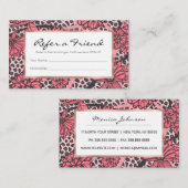 かわいらしいピンクの黒い花のヒョウのプリントパターン 紹介カード (正面/裏面)