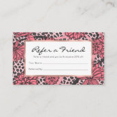 かわいらしいピンクの黒い花のヒョウのプリントパターン 紹介カード (正面)