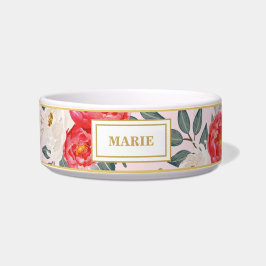 かわいらしいピンク及び金ゴールド/スタイリッシュな植物の花ペット ボウル