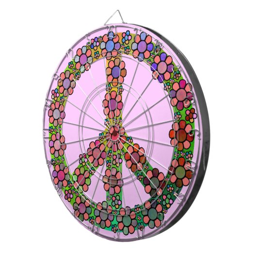 かわいらしいピースサインの記号の花 ダーツボード (正面右)