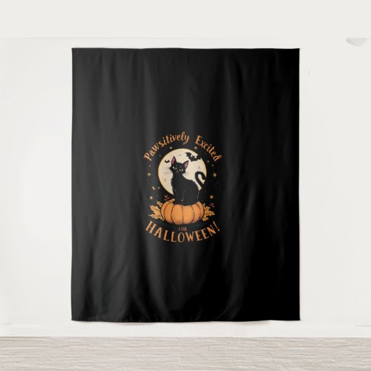 かわいらしいファンシー猫かぼちゃのこうもり タペストリー (正面)