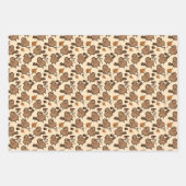 かわいらしいフクロウと鳥のパターン ラッピングペーパーシート (正面3)