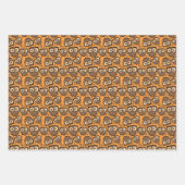 かわいらしいフクロウと鳥のパターン ラッピングペーパーシート (正面)